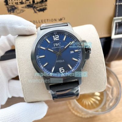 Copy IWC Black Ingenieur Automatic Watch Blue Dial 44MM